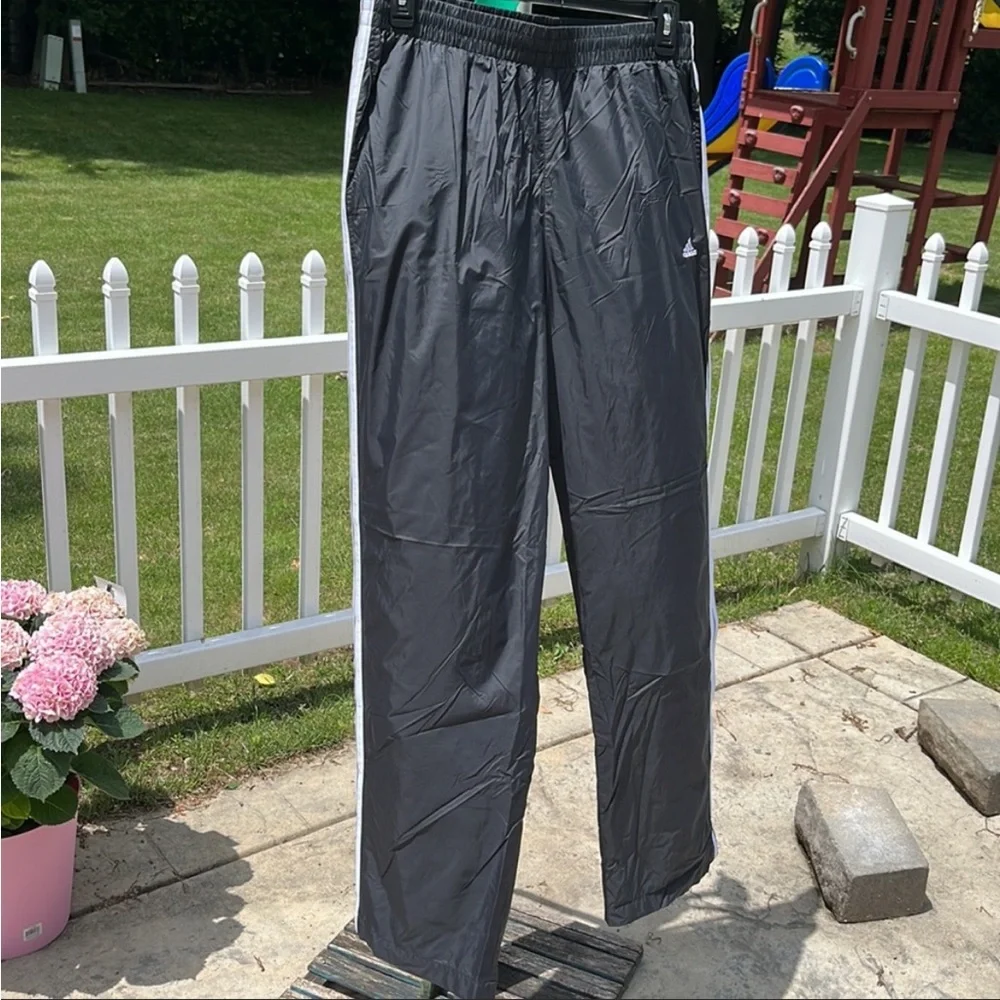 Adidas Mens XL Windbreaker 3 Stripe Black Track Pants with Pockets